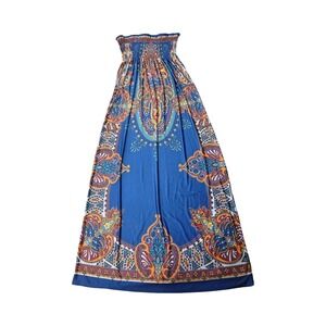 Flying Tomato Blue Paisley Smocked Strapless Maxi Dress Small ID9983 Boho Summer